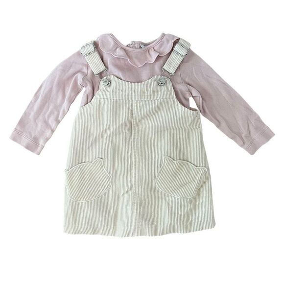 Mayoral Baby Long Sleeve Top and Corduroy Dress Set 2 Pc Size 12M Ivory Purple - Picture 1 of 8